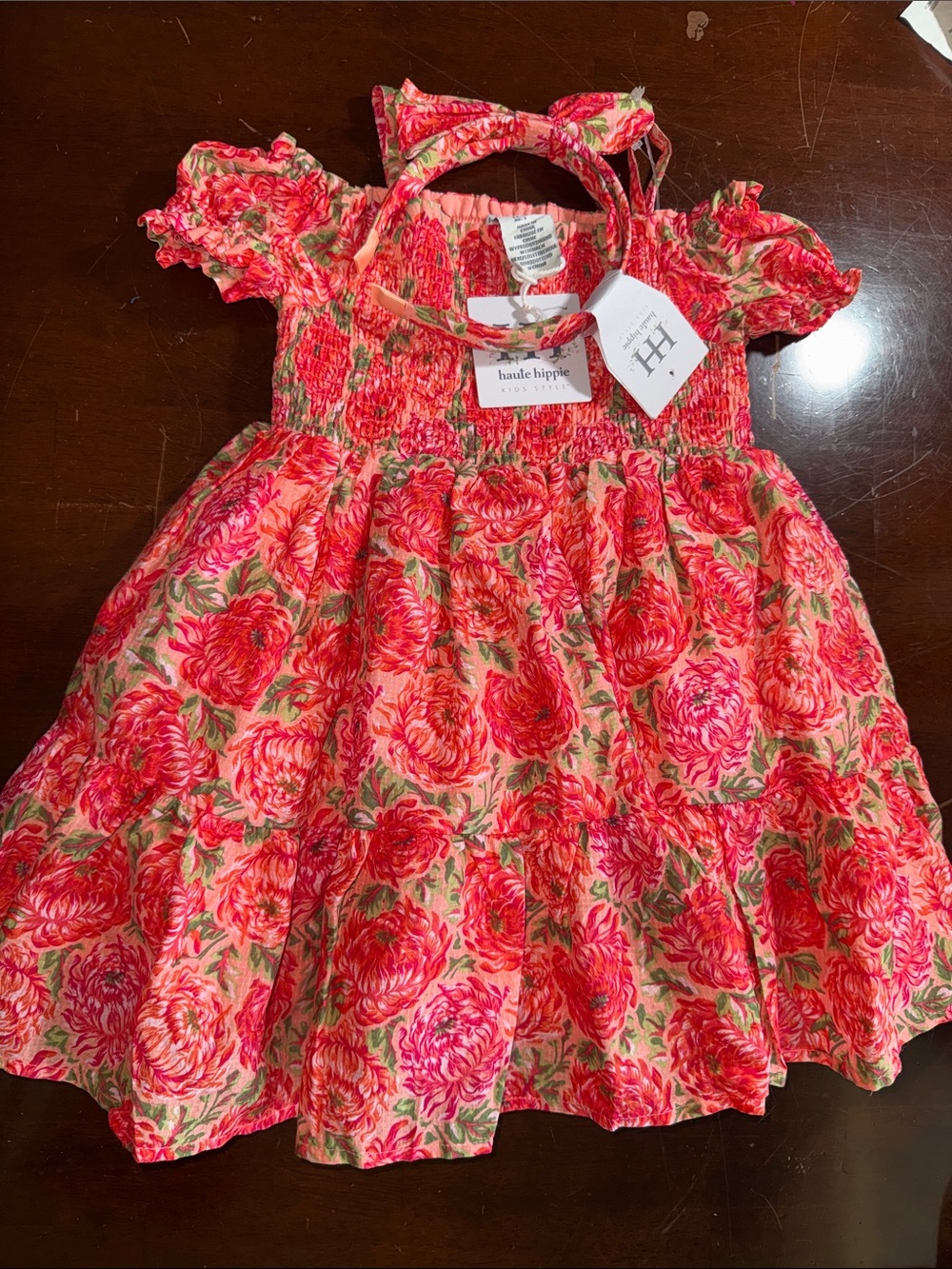 Haute Hippie Coral and Pink Floral Smocked Girls' Dress